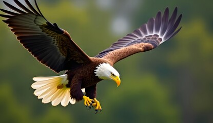 Fototapeta premium Bald eagle in flight with wings spread