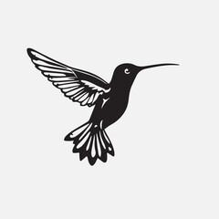 Fototapeta premium Elegant black-and-white silhouette of a hummingbird in flight — minimalist nature illustration symbolizing joy and resilience