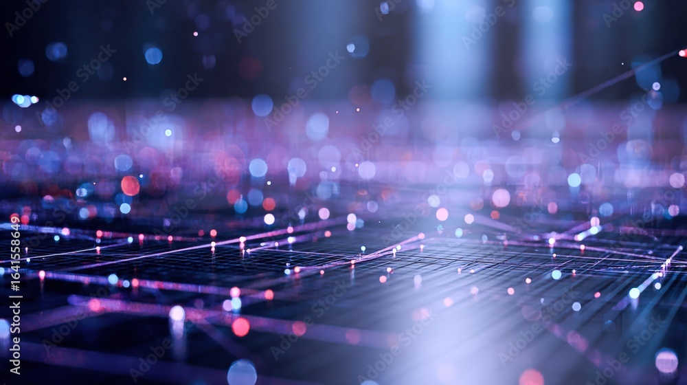 Poster abstract network background with interconnected glowing particles and lines, representing technology