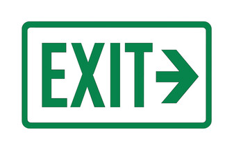Green Emergency Exit Sign with Right Arrow, Safety Directional Signage Icon, Vector Illustration Isolated on White Background for Public Buildings, Commercial Property, Fire Escape Evacuation Guidance
