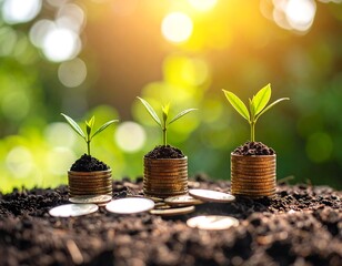 Growth and Prosperity: Coins and Sprouts Symbolizing Financial Investment