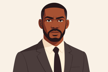 Professional young African American businessman portrait vector illustration. Confident man in sharp suit and tie, upper body, executive, manager, leader, formal business attire, isolated