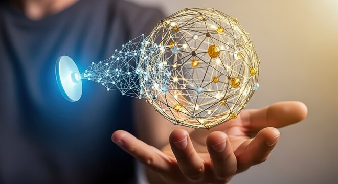 Abstract Sphere Network in Hand: Global Communication and Technological Connectivity Concept
