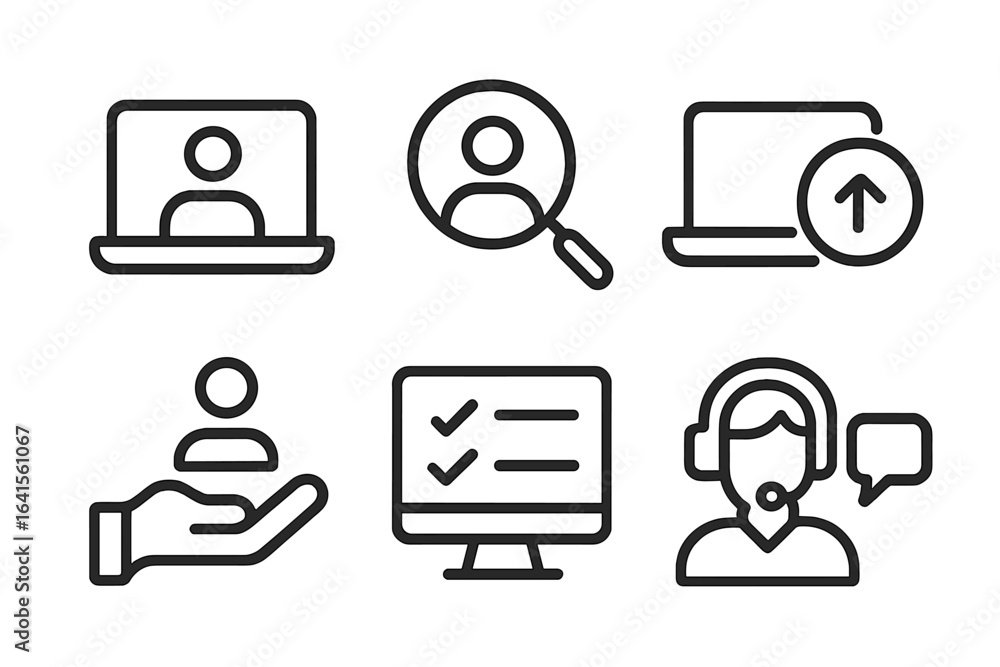 Aufkleber digital communication and remote support icons representing various online activities and customer s