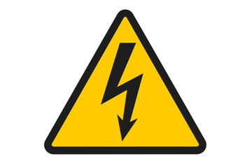 High voltage warning sign, electrical hazard danger symbol, black lightning bolt arrow in yellow triangle, safety alert, risk of electric shock, industrial safety, printable vector illustration