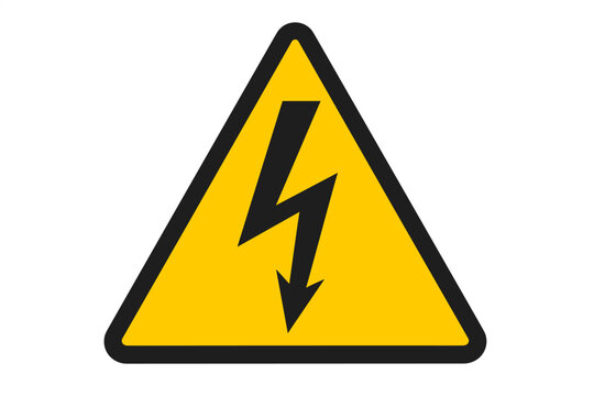 High voltage warning sign, electrical hazard danger symbol, black lightning bolt arrow in yellow triangle, safety alert, risk of electric shock, industrial safety, printable vector illustration - Powered by Adobe