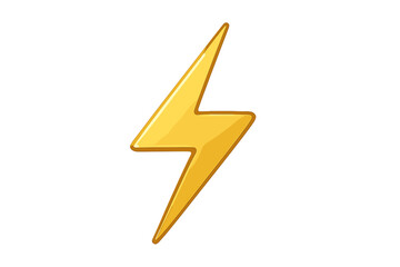 Golden lightning bolt icon symbolizing electrical energy, power, and electric flash, modern vector illustration with transparent background for logo, energy concept design