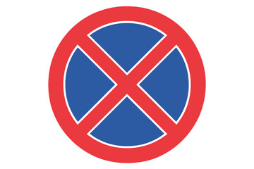 No Stopping Road Sign, Parking Prohibited Symbol, European Traffic Vector, Circular Warning Icon, Red Blue Cross, Urban Transportation Signage, Regulatory Street Sign, Safety Illustration