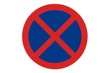 No stopping and no parking road sign, European traffic regulation symbol, blue and red prohibition circular sign, no waiting, official road safety vector, transportation, urban street rules