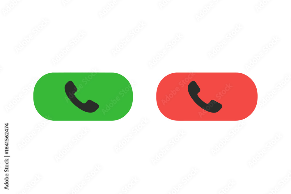 Poster phone call accept and decline buttons vector. green answer button and red reject button. modern flat