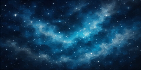 Fototapeta premium An abstract deep blue starry night sky with a vibrant nebula and bright stars