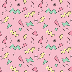 Seamless Abstract Geometric Retro Pattern with Vibrant Pastel Colors