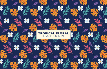 Vibrant Tropical Floral Pattern With Colorful Leaves and Flowers on Dark Background