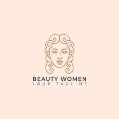 Elegant Line Art Logo Beauty Figure with Wavy Hair