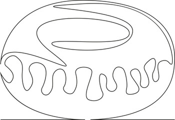 One continuous single drawing line art flat doodle donut, food, snack, bakery, cake, sprinkle, sweet, colourful, icing. Isolated image hand draw contour on a white background, hand drawn, not AI