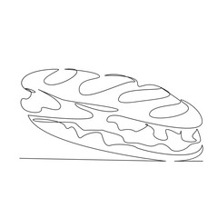 One continuous single drawing line art flat doodle sandwich, bread, food, tomato, lettuce, meat, meal, snack, vegetable, lunch. Isolated image hand draw contour on a white background, hand drawn, not 