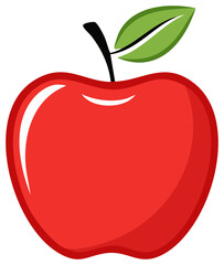 Illustration of a Shiny Red Apple with Stem and Leaf Design on White Background