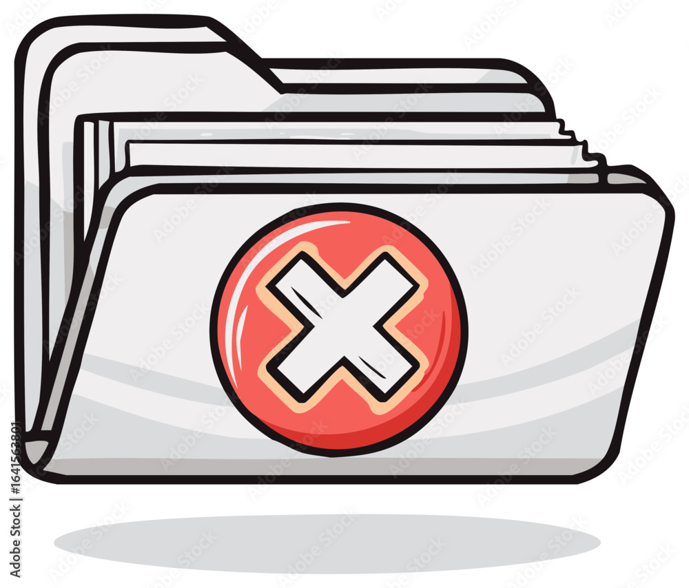 Poster illustrated stack of digital file folders displaying an error or deletion symbol