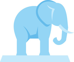 Simple and elegant vector graphic of a light blue elephant standing on a small pedestal, perfect for logos, branding, and design projects