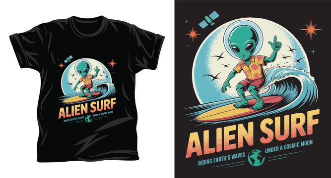 Alien graphic vector T shirt design print.