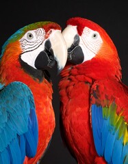Fototapeta premium Two macaws facing each other, close-up