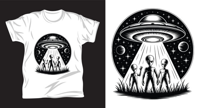 Alien graphic vector T shirt design print.