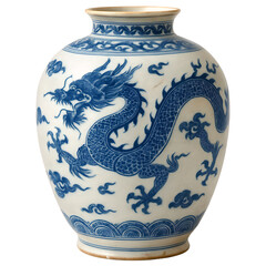 Asian Dragon Vase on Isolated Transparent Background
