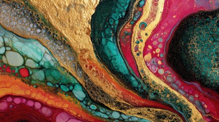 vibrant liquid art gold swirls