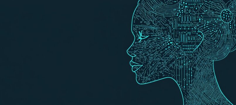 Digital Identity Concept with Woman s Facial Silhouette and Binary Code Elements in AI Design