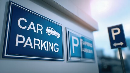 Fototapeta premium Car Parking Signage in a City: Guidance and Access for Drivers, Urban Mobility Concept
