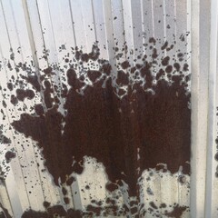 The rusted steel wall is caused with water and zinc roofing background.
The surface becomes rusty because it is used for a long time and air and empty space for text.
