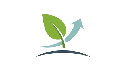 Fototapeta premium Green leaf and upward arrow growth symbol isolated on white background