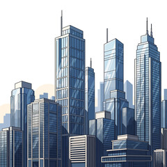 Fototapeta premium A stylized illustration of a modern city skyline with towering skyscrapers.
