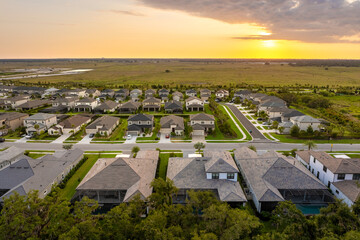 Wealthy neighborhood with expensive houses in southern Florida. Development of US premium housing...