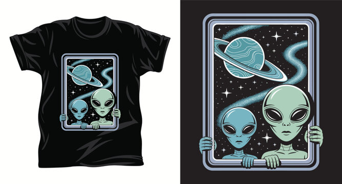 Alien graphic vector T shirt design print.