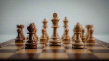 Selective focus on chessmen arranged on a board symbolizing strategy and motivation, featuring a cropped view and space for text