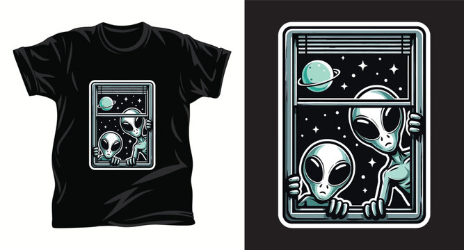 Alien graphic vector T shirt design print.