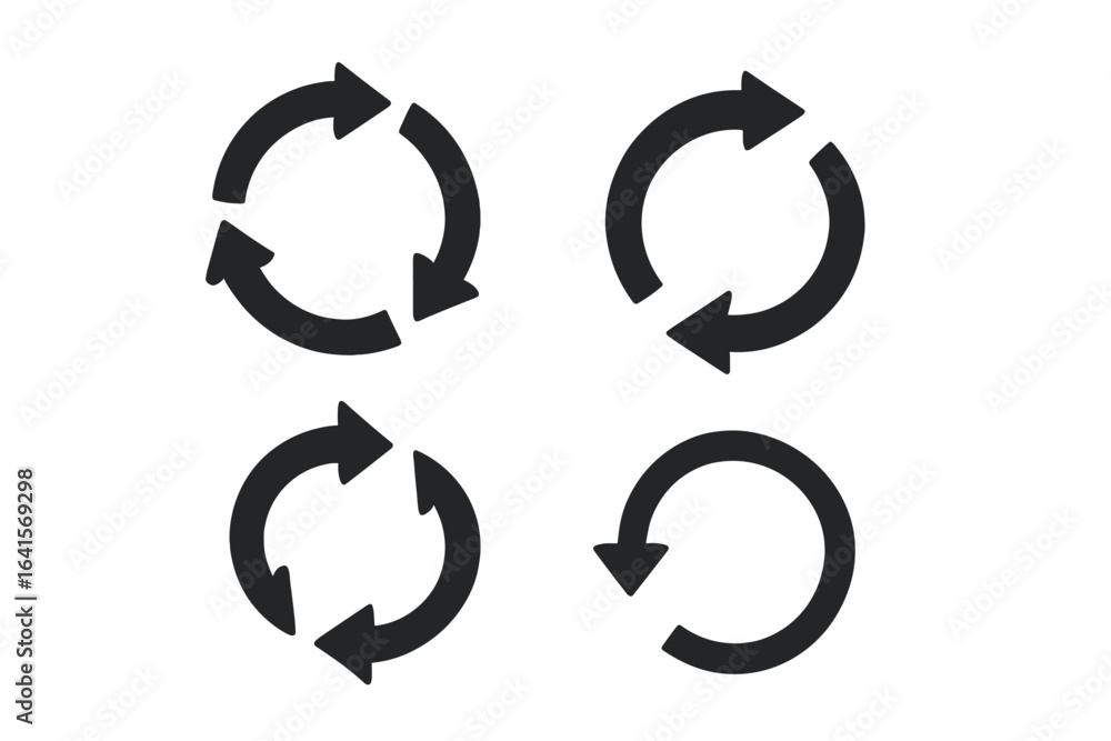 Poster circular arrow icons set. loop, refresh, repeat, synchronization, rotation vector symbols. reload cy