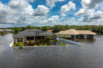 Flooding in Florida caused by tropical storm from hurricane Debby. Suburb houses in Laurel Meadows...