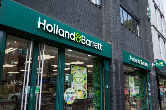 London, UK, August 10th 2025:Holland and Barrett store front. Located at Unit 4, 75 Whitechapel Rd, London E1 1DU. Food supplements and vitamins.