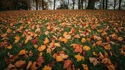 Enjoy the beauty of fall with colorful leaves blanketing a peaceful natural scene