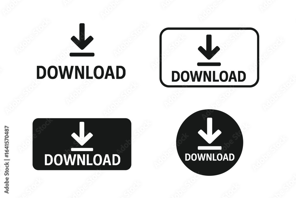 Poster download button set vector illustration. flat minimal download icons with arrow symbols. modern digi