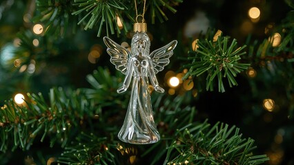 Obraz premium Yuletide angel figure hanging from holiday tree