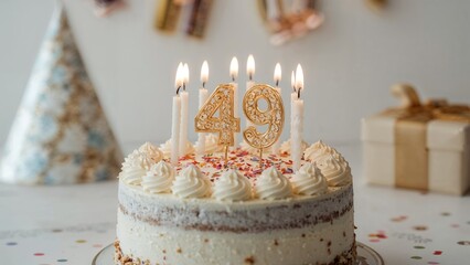 Birthday card featuring a cake with a 49th candle