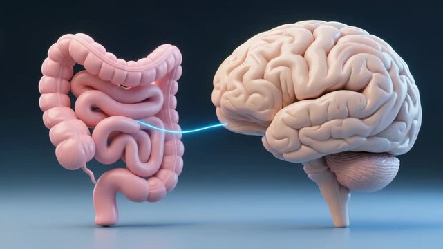 Brain and Intestines Connected by a Blue Line Illustrating Gut-Brain A