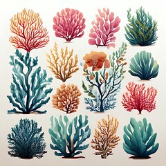 Collection of colorful underwater plants