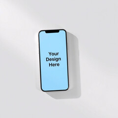 Smartphone mockup with black edges on white background, blue screen