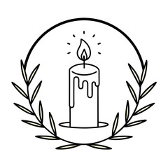 Obraz premium Minimalist Line Art Candlemas Candle with Olive Branch Wreath Vector