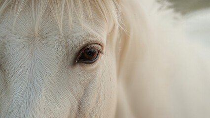 Intimate portrait of a ponyâ€™s eyes, showcasing peace and elegance
