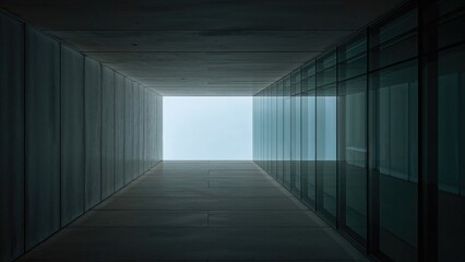 Looking upward at sleek, modern building showcasing artistic urban design